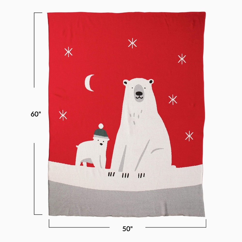 Creative Co-Op red polar bear knit throw blanket. NWT